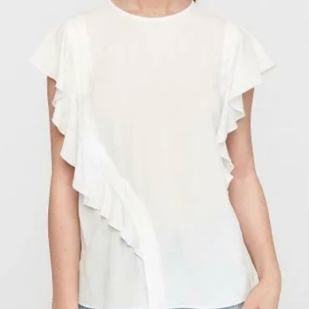 Express Solid white sleeveless ruffle blouse